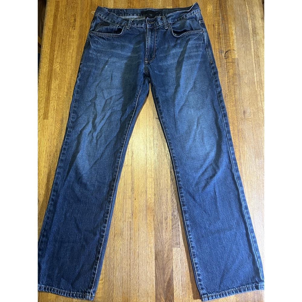 Calvin Klein Men 34X32 Blue Denim Medium Wash Cotton Relaxed Straight Jeans